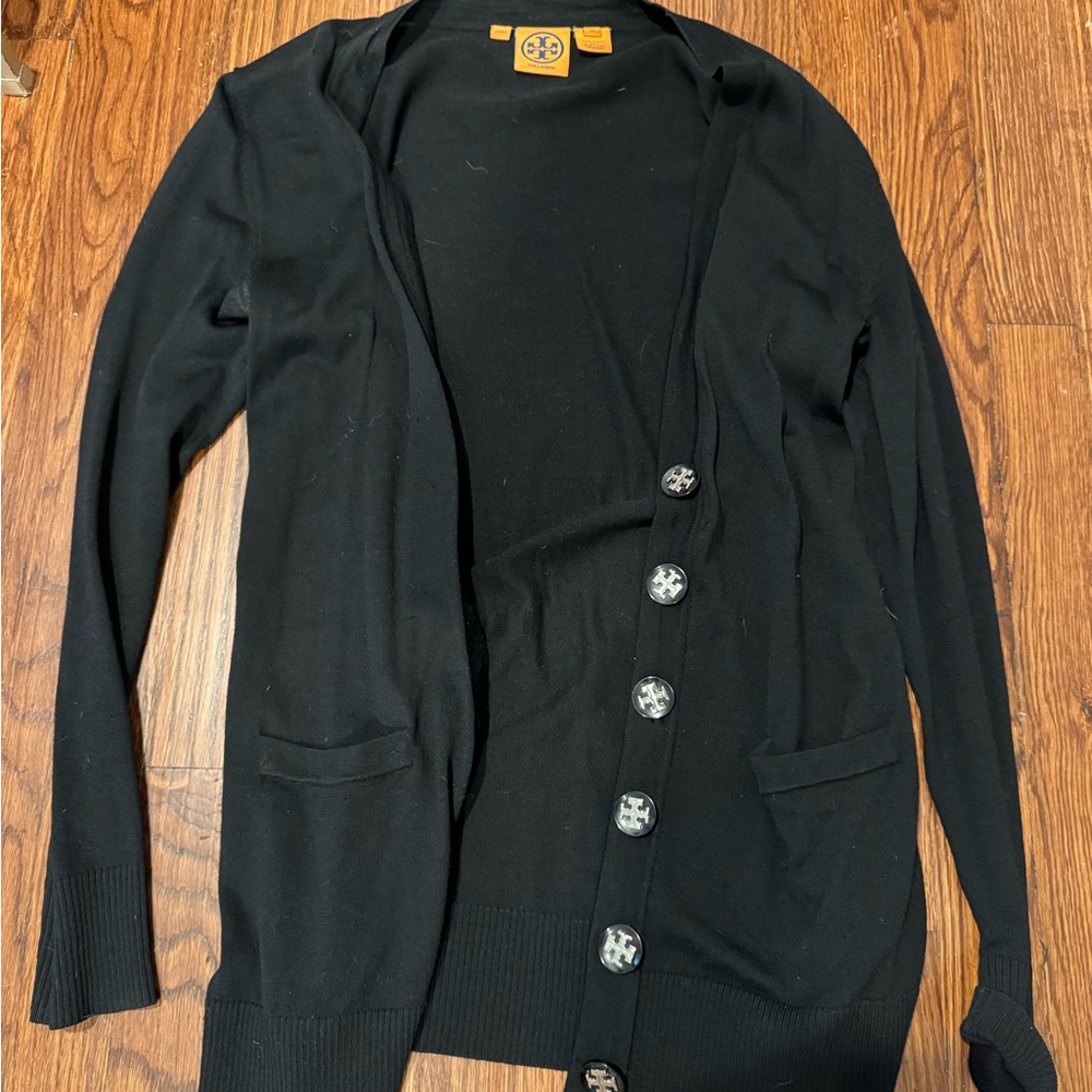 Tory Burch Black Cardigan Sweater V-Neck Knit